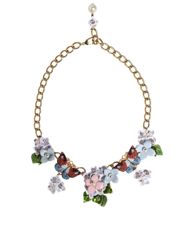 Cebu style necklaces-Dolce & Gabbana multi Floral Decor Crystal  Brass Chain Women's Necklace