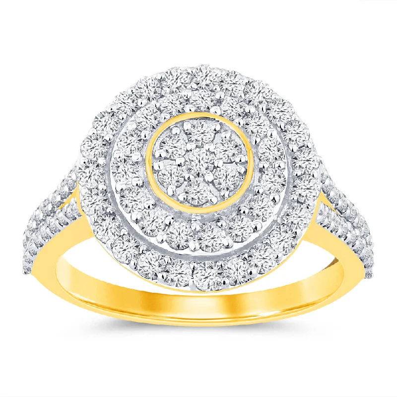 Cebu tile rings-9ct Yellow Gold 1 Carat Diamond Oval Shape Cluster Ring