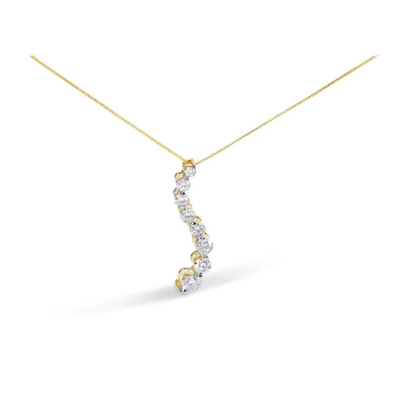 Clear-line necklaces-AGS Certified 14K Yellow Gold 3.0 Cttw Baguette and Brilliant Round-Cut Diamond Journey 18" Pendant Necklace