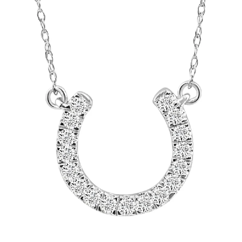 Smooth design necklaces-3/8Ct Natural Diamond Horseshoe Pendant Women's Necklace White Gold 18"