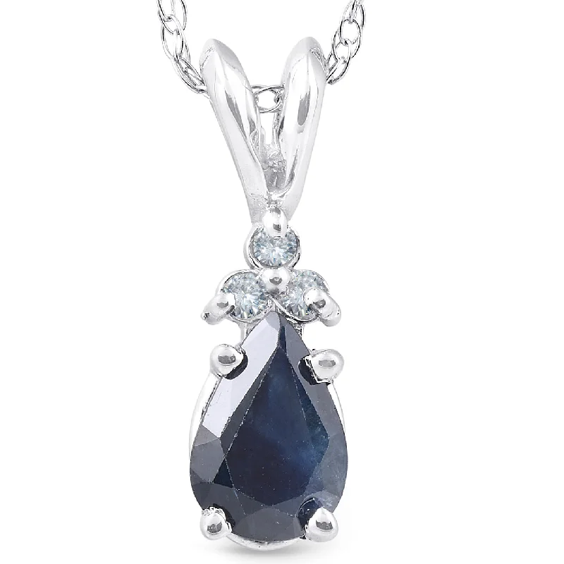 Cebu style necklaces-5/8ct Pear Shape Sapphire & Diamond Pendant 10K White Gold