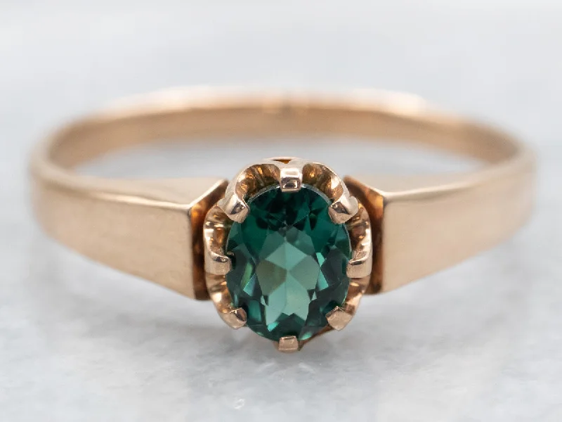 Smooth design rings-Antique Rose Gold Green Tourmaline Solitaire Ring