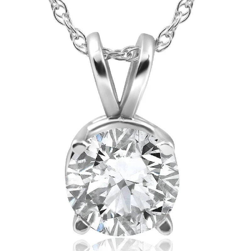 Onyx stone necklaces-2CT Diamond Round Brilliant Solitaire Pendant & Chain 14k White Gold