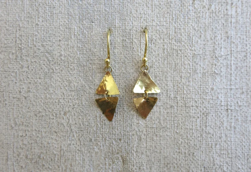 Patina brass earrings-Double Pryamid Shape Earrings