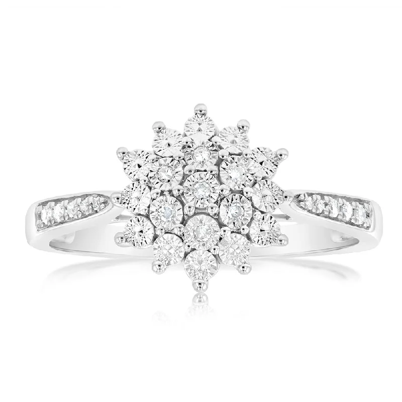 Fine band rings-Sterling Silver Diamond Cluster Ring