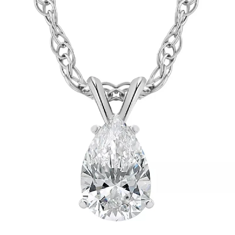 Burnished bronze necklaces-Certified 1/2Ct Pear Shape Solitaire Diamond Pendant Necklace 14k Gold