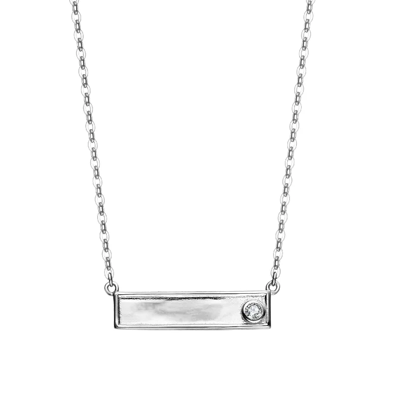 Gloss finish necklaces-Ra  Rhodium Plated Lab Created Diamond Bar Neckalce