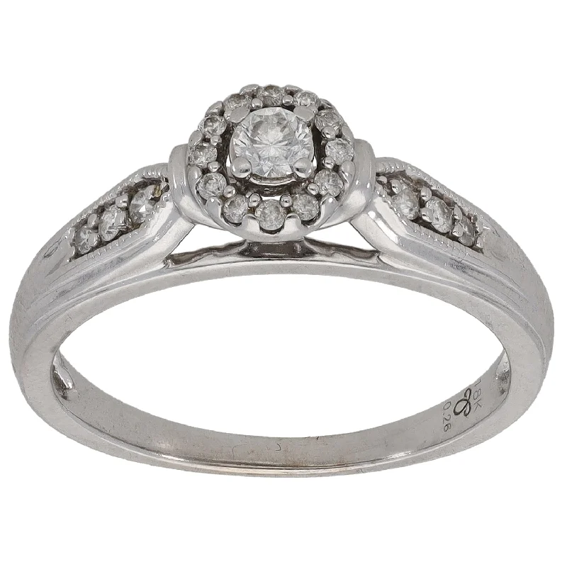 Bright silver rings-18ct White Gold 0.26ct Diamond Halo Ring Size P