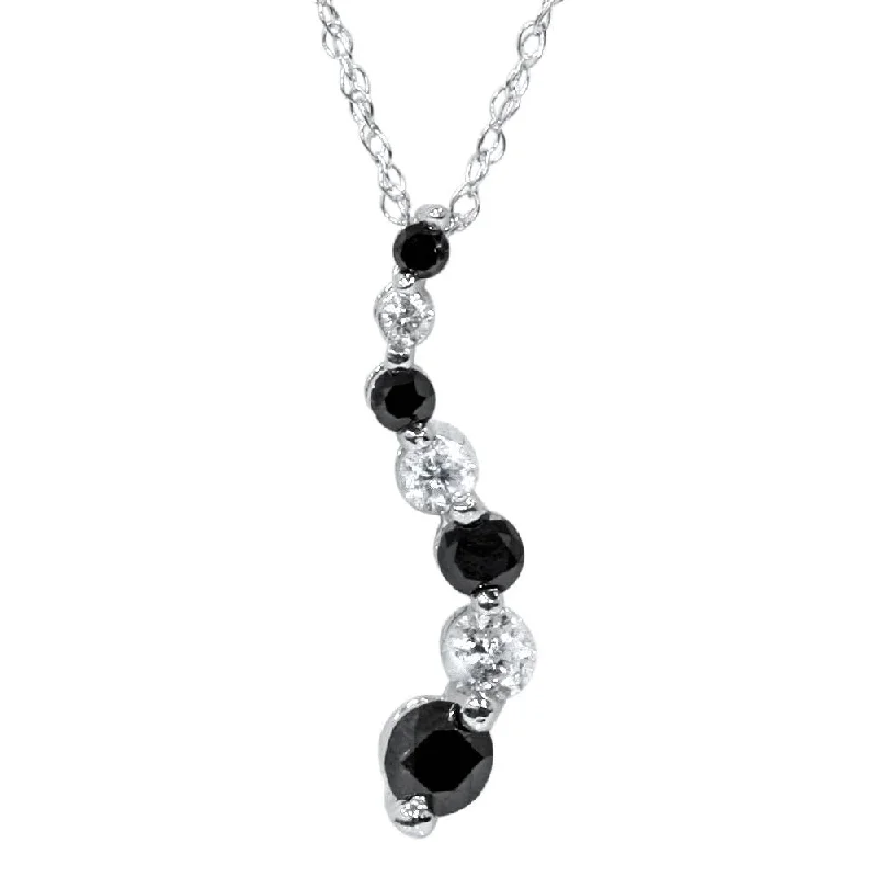 Curved pendant necklaces-White Gold 1/2ct Black & White Diamond Journey Pendant