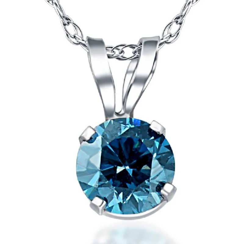 Victorian style necklaces-3/8Ct Round Blue Diamond Solitaire 14K White Gold Pendant Necklace Lab Grown