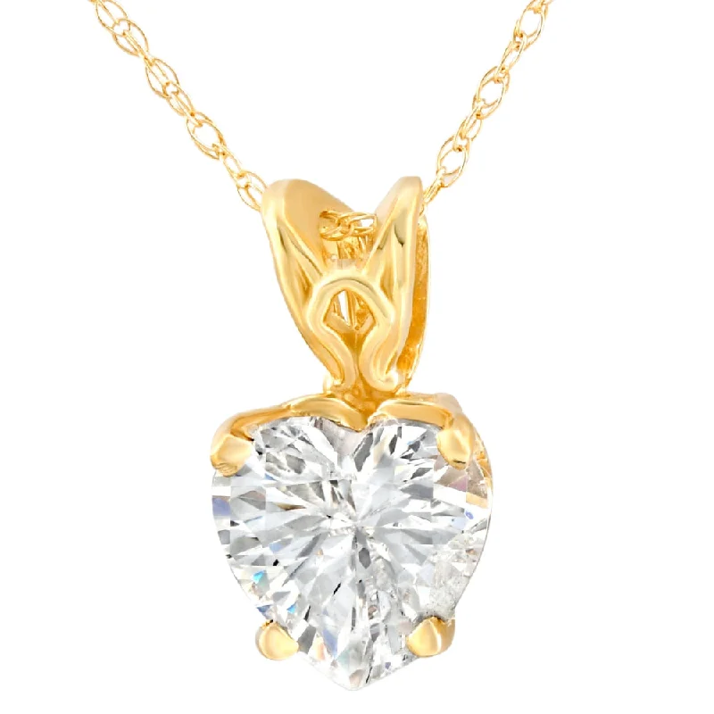 Light filigree necklaces-7mm Heart Shape Women's White Topaz Pendant 14k White or Yellow Gold Necklace