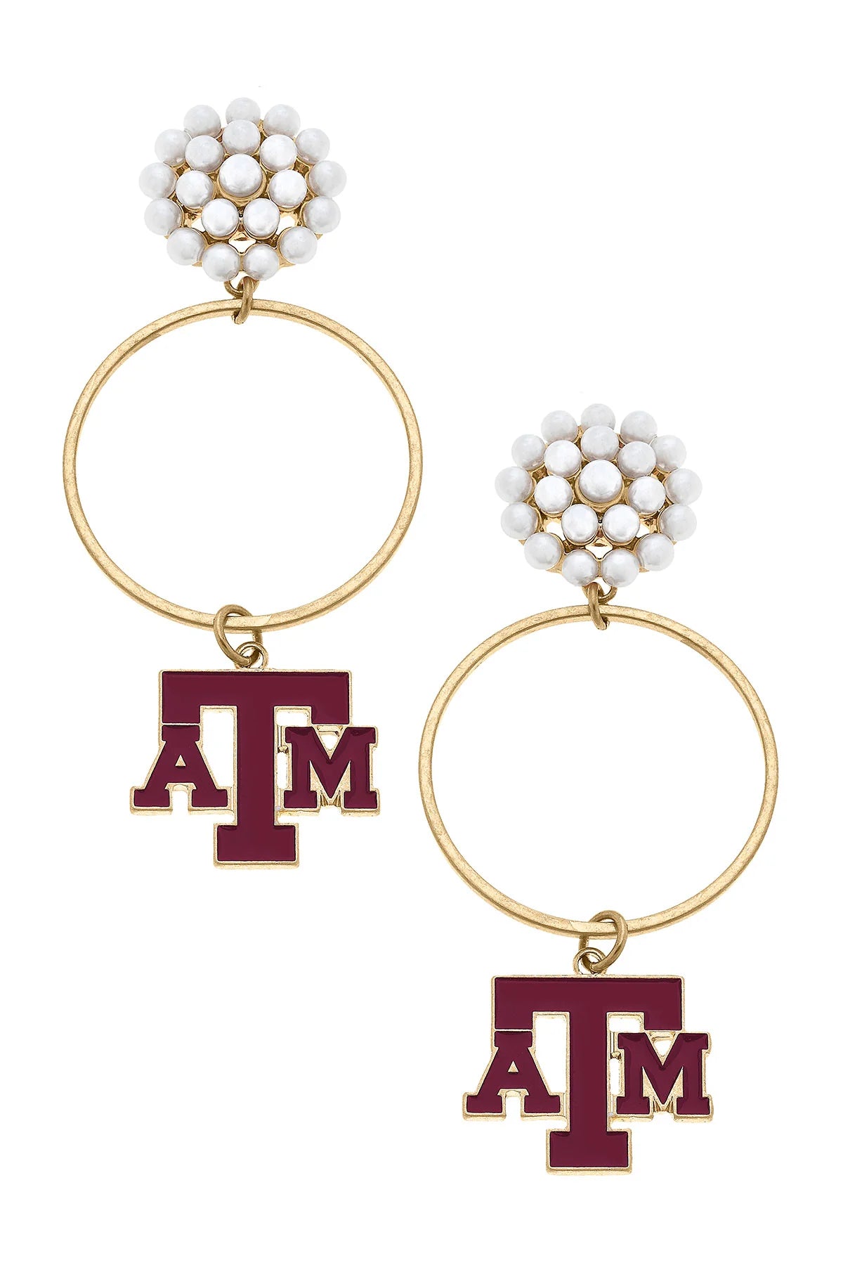 Silk fringe earrings-Texas A&M Aggies Pearl Cluster Enamel Hoop Earrings in Maroon