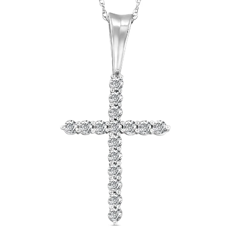 Deer charm necklaces-1/2 Ct Diamond Cross Pendant Necklace 18" White Gold