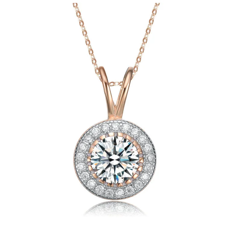 Oval pendant necklaces-Classy Round Pendant Necklace with Clear Cubic Zirconia