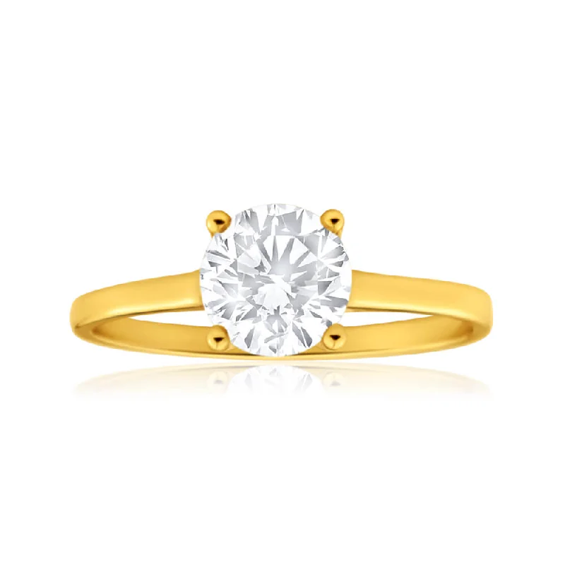 Gem stack rings-9ct Yellow Gold 6mm Brilliant Cut Cubic Zirconia 4 Claw Ring