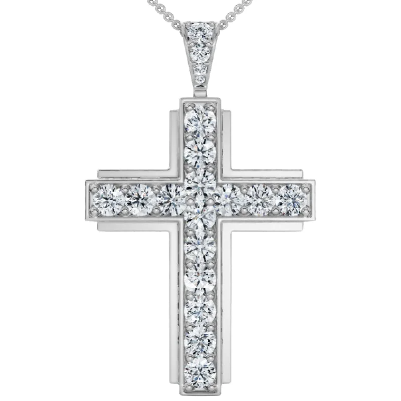 Morganite necklaces-Men's Huge 2 1/2" Hip Hip 16Ct Diamond Cross Pendant Gold Necklace 40grams