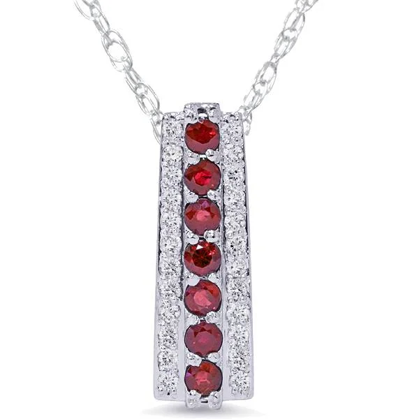 Nine-strand necklaces-1 1/2ct Ruby & Diamond Pendant 14 Karat White Gold 1" Tall