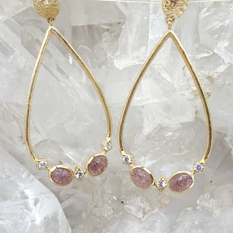 Clear stud earrings-Gold Plated Sterling Silver Pink Tourmaline Stud Earrings With Clear Quartz $130