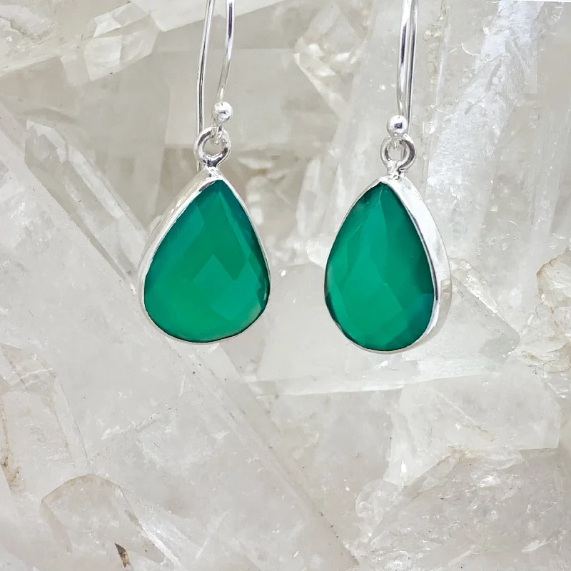 Wide hoop earrings-Green Onyx Sterling Silver Earrings $140