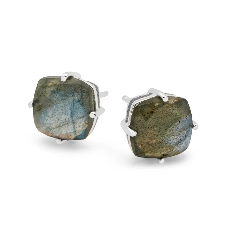 Thick statement earrings-Labradorite Cushion Earrings