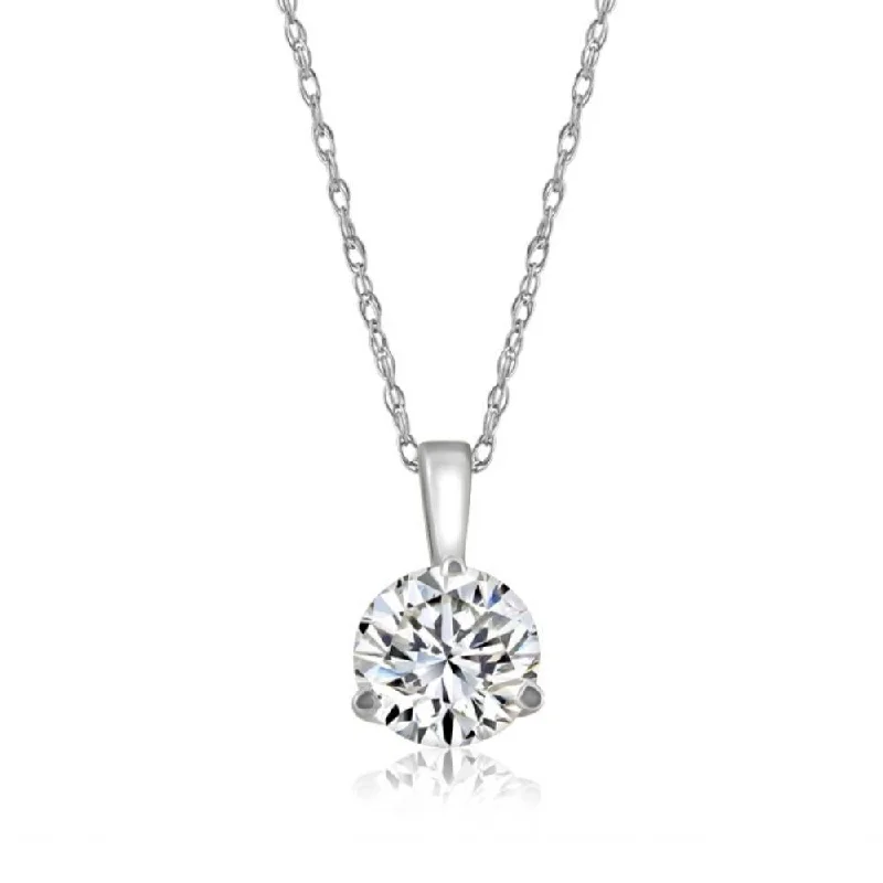 Bold bar necklaces-VS 1Ct Round Genuine Moissanite 3-Prong Martini Solitaire Pendant 14k White Gold