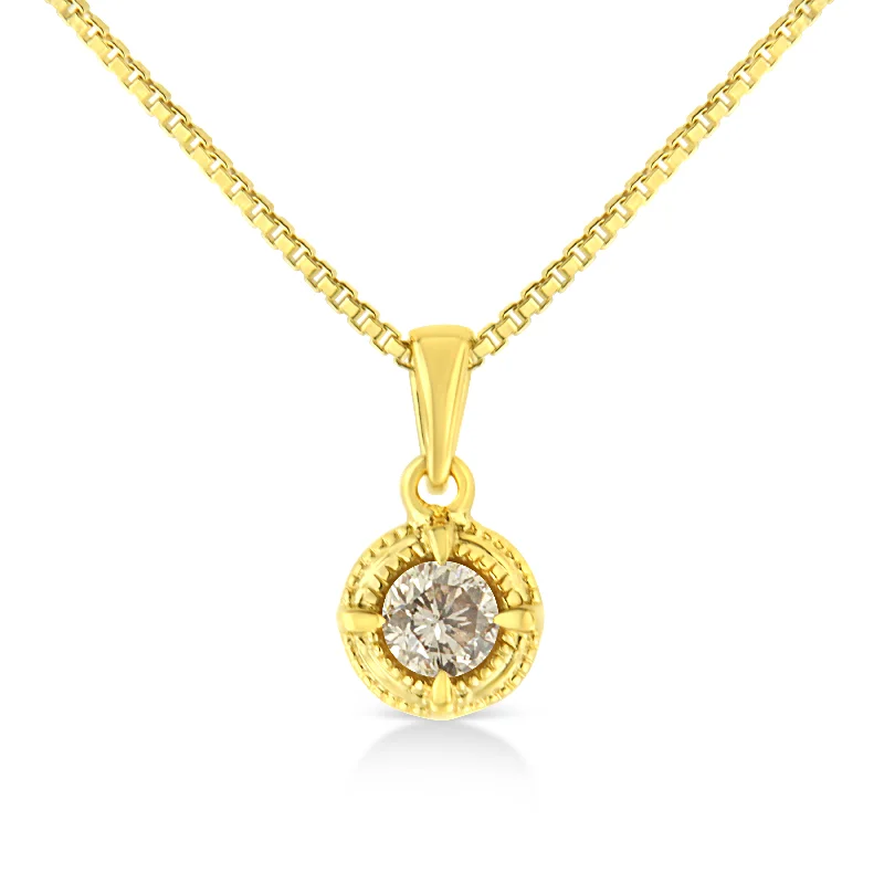 Lily flower necklaces-14K Yellow Gold Plated .925 Sterling Silver Brilliant Round Cut Diamond Solitaire Milgrain 18" Pendant Necklace