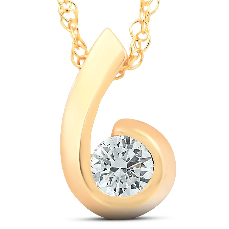 Raised bar necklaces-1/4ct Solitaire Round Diamond Pendant 10K Yellow Gold