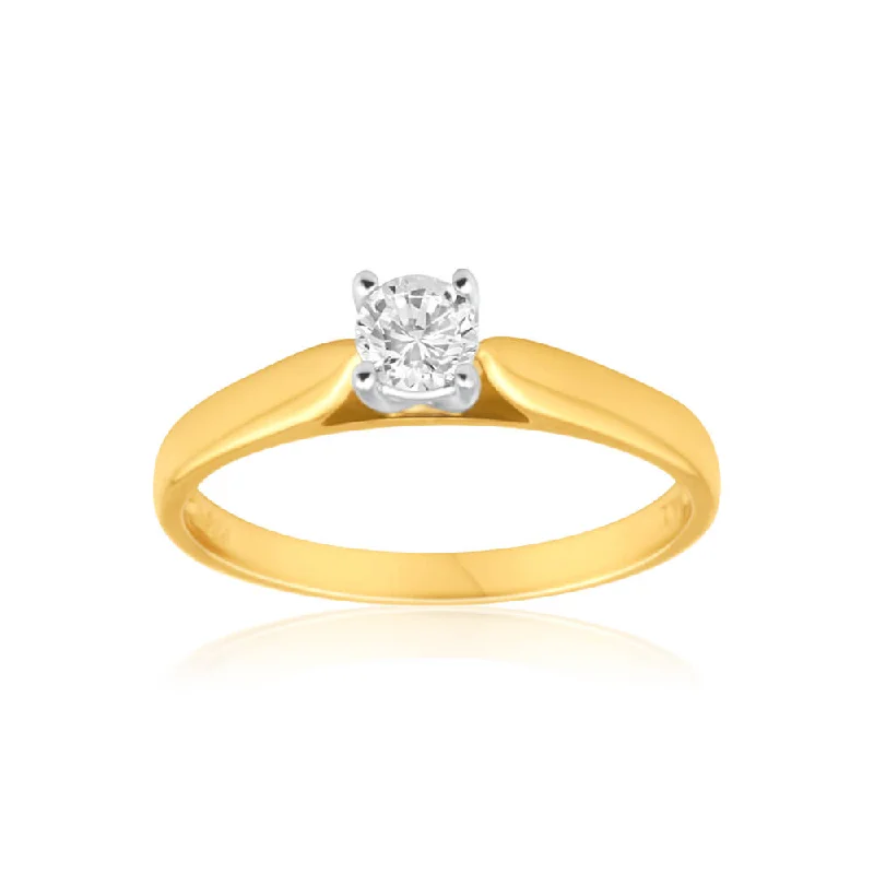 Wrapped thread rings-9ct Yellow Gold Solitaire Ring With 0.3 Carat 4 Claw Set Diamond