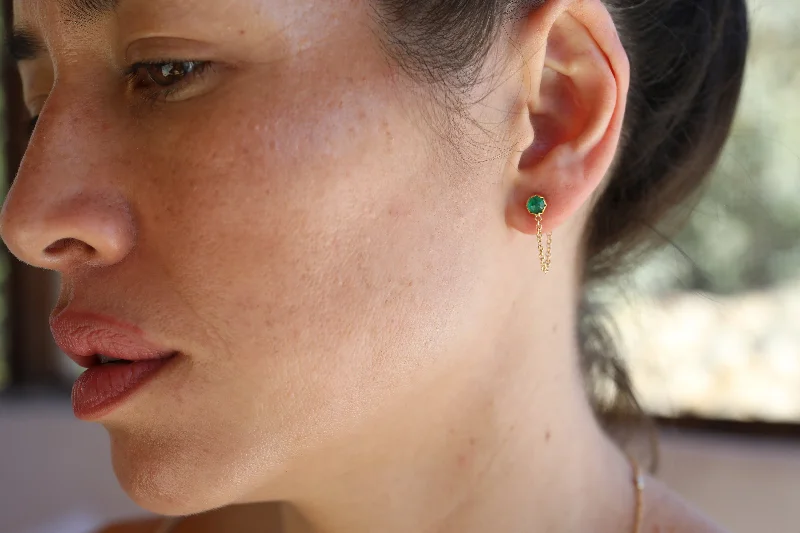 Fern pattern earrings-Round Emerald Loop Earrings