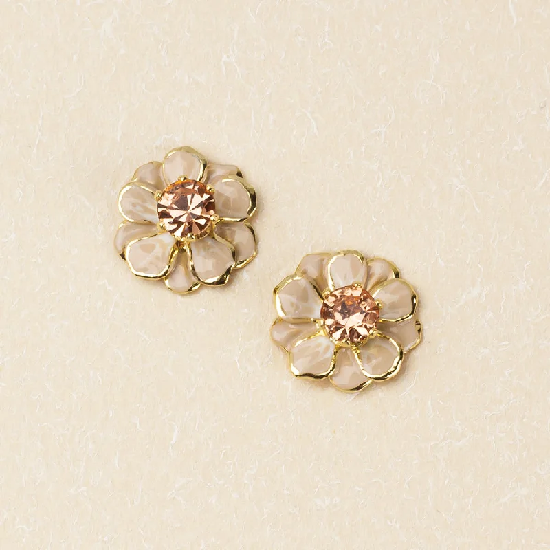 Smooth art earrings-Sparkle & Shine Sm Enamel Flower Earring - Ivory/Gold