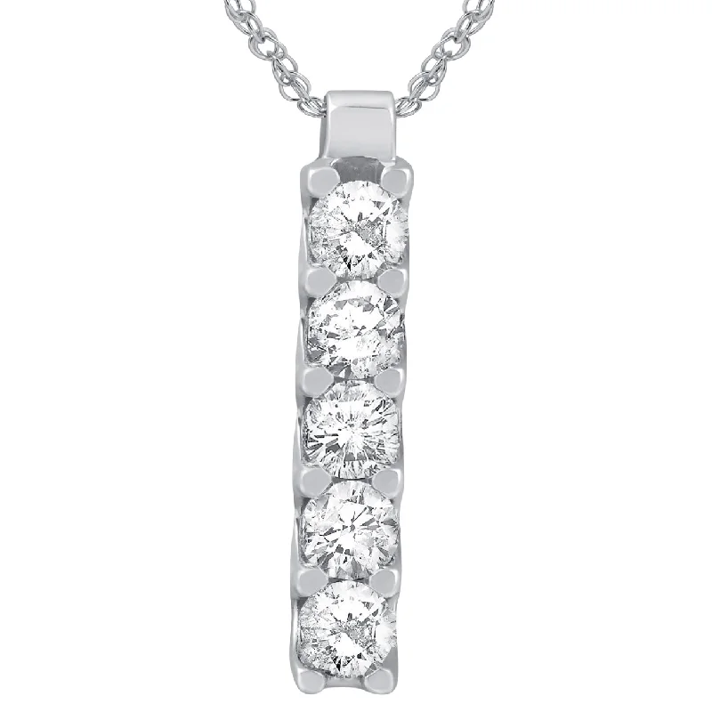 Sleek choker necklaces-14K White Gold 1 1/4ct Journey Genuine Diamond Pendant