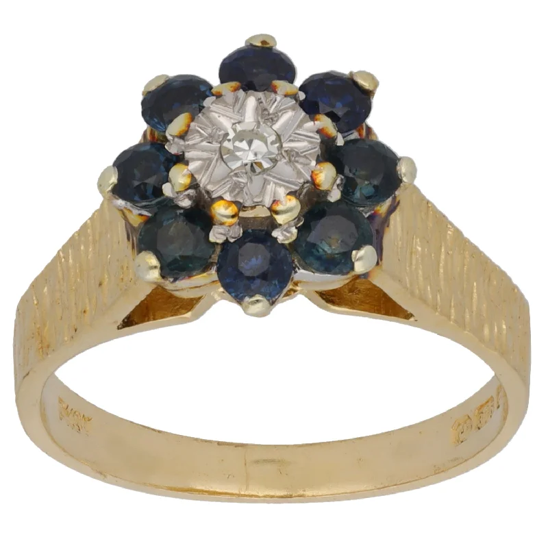 Pure star rings-9ct Gold 0.02ct Diamond & Sapphire Cluster Ring Size K