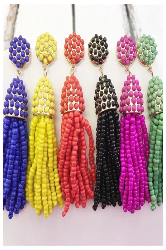 Surf motif earrings-Tassel Seed Bead Earrings - Final Sale