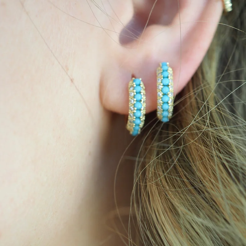 Fern pattern earrings-MILA COLORED STONE + CZ HUGGIES