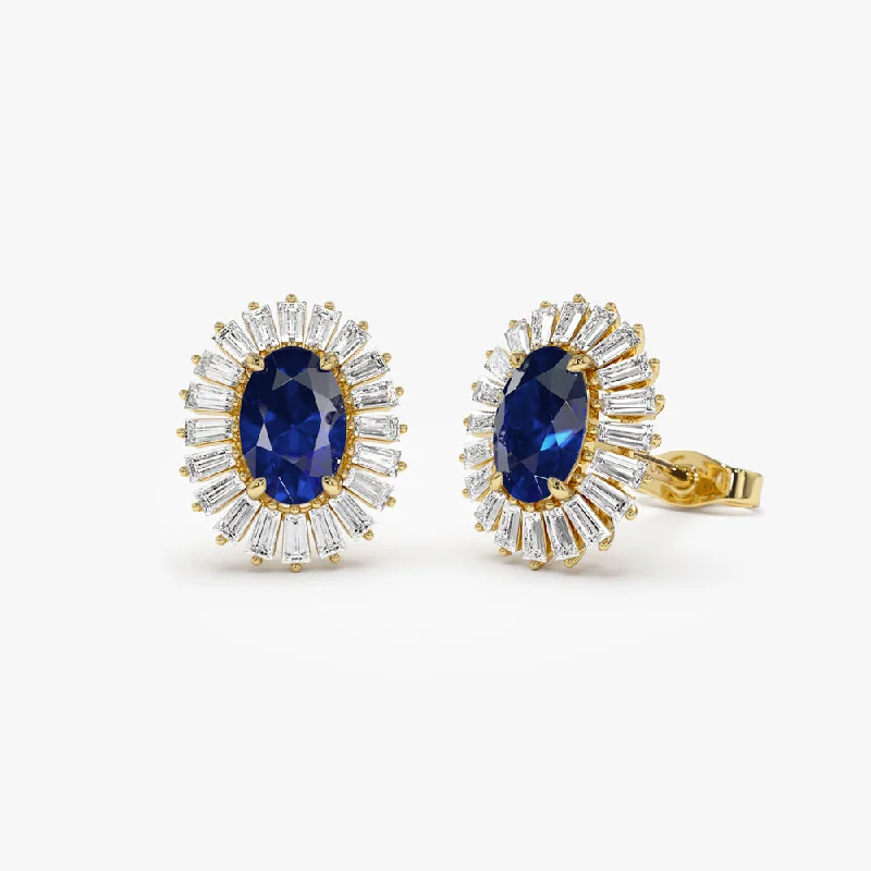 Light drop earrings-14k Sapphire and Baguette Diamond Ballerina Stud Earrings