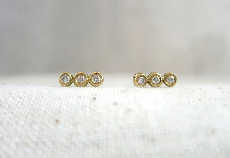 Topaz stud earrings-Three Droplet Diamond Studs