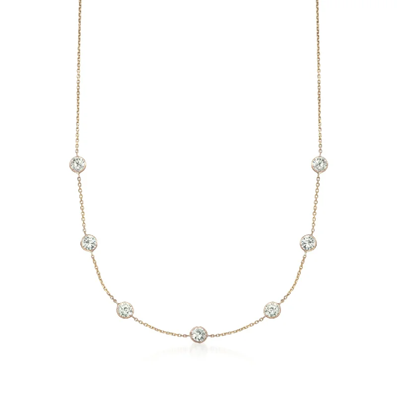 Wave pattern necklaces-Ross-Simons CZ Station Necklace in 14kt Yellow Gold