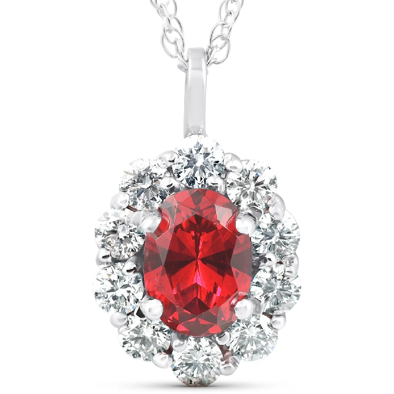 Classic locket necklaces-1 3/4ct Ruby & Genuine Diamond Halo Pendant 14K White Gold