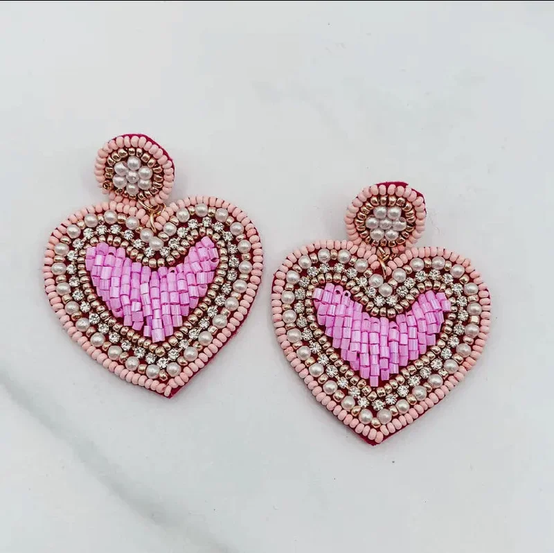 Fused metal earrings-Lovely Pink Heart Earrings