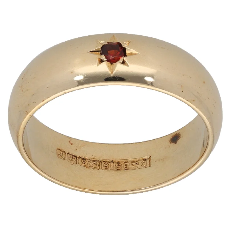 Wool thread rings-9ct Gold Garnet Wedding Ring Size N