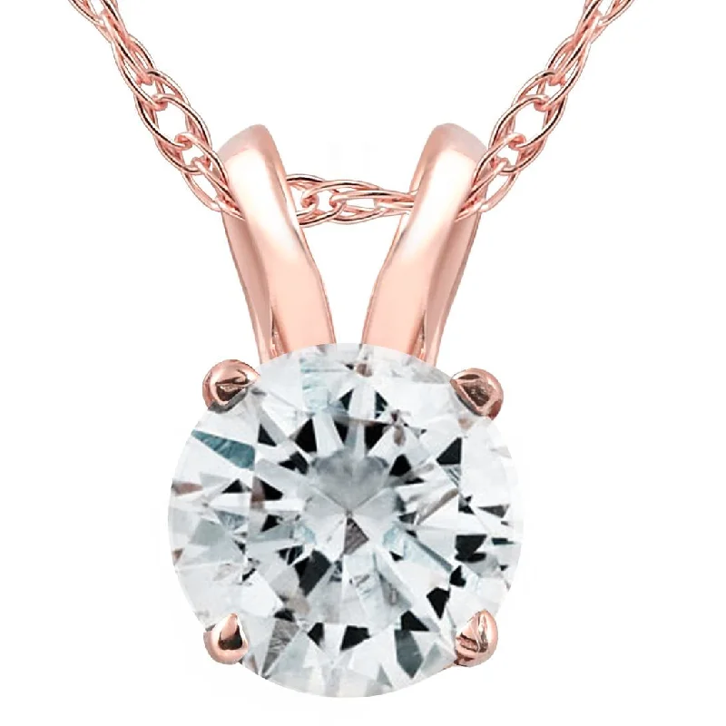 Thick link necklaces-1/2ct Rose Gold Round Diamond Solitaire Pendant 14K