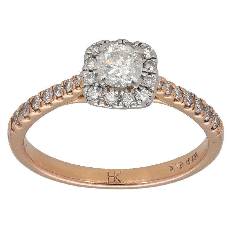 Thick cocktail rings-18ct Rose Gold 0.50ct Diamond Halo Ring Size M