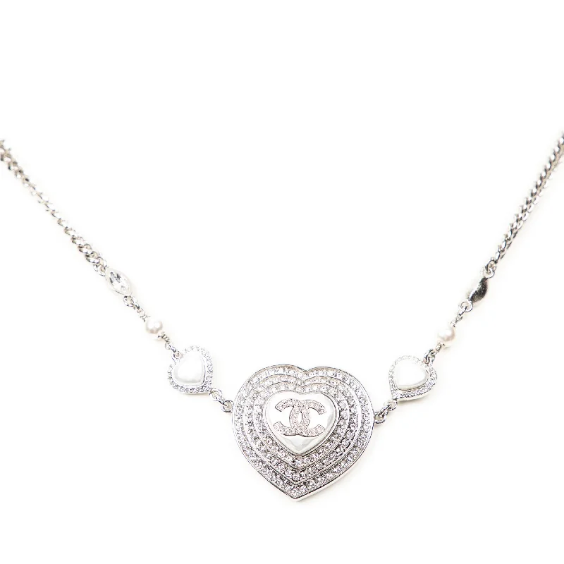 Gloss finish necklaces-CC Heart Rhinestone Necklace