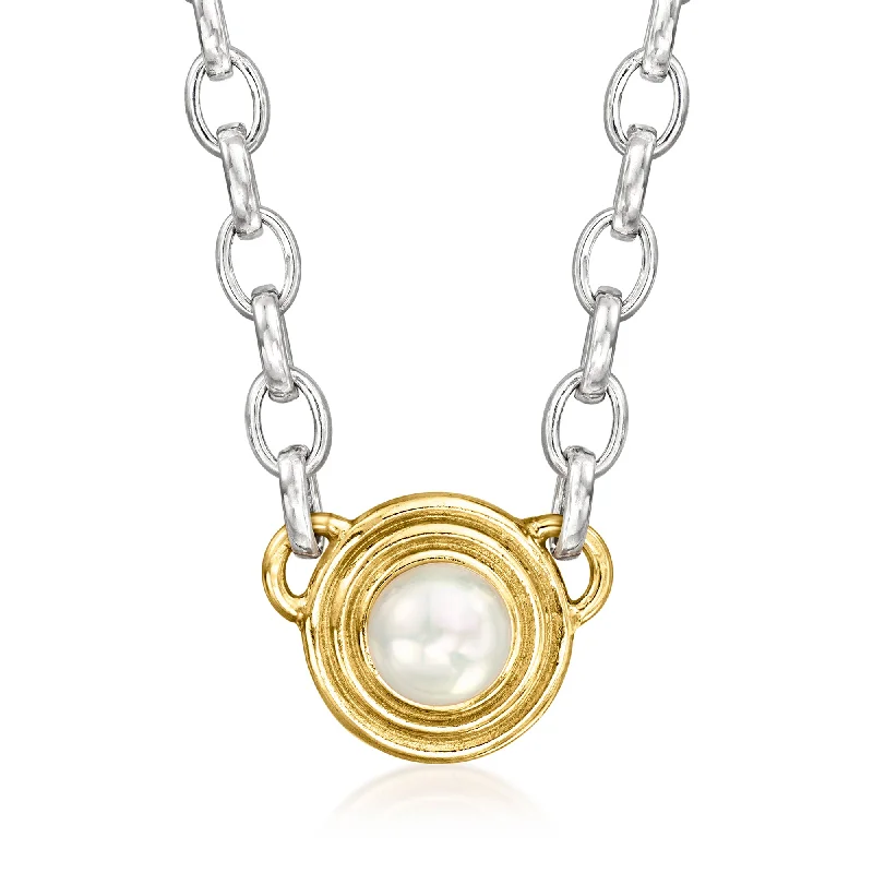 Twisted tribal necklaces-Ross-Simons 8-8.5mm Cultured Pearl Disc Necklace in Sterling Silver and 18kt Gold Over Sterling