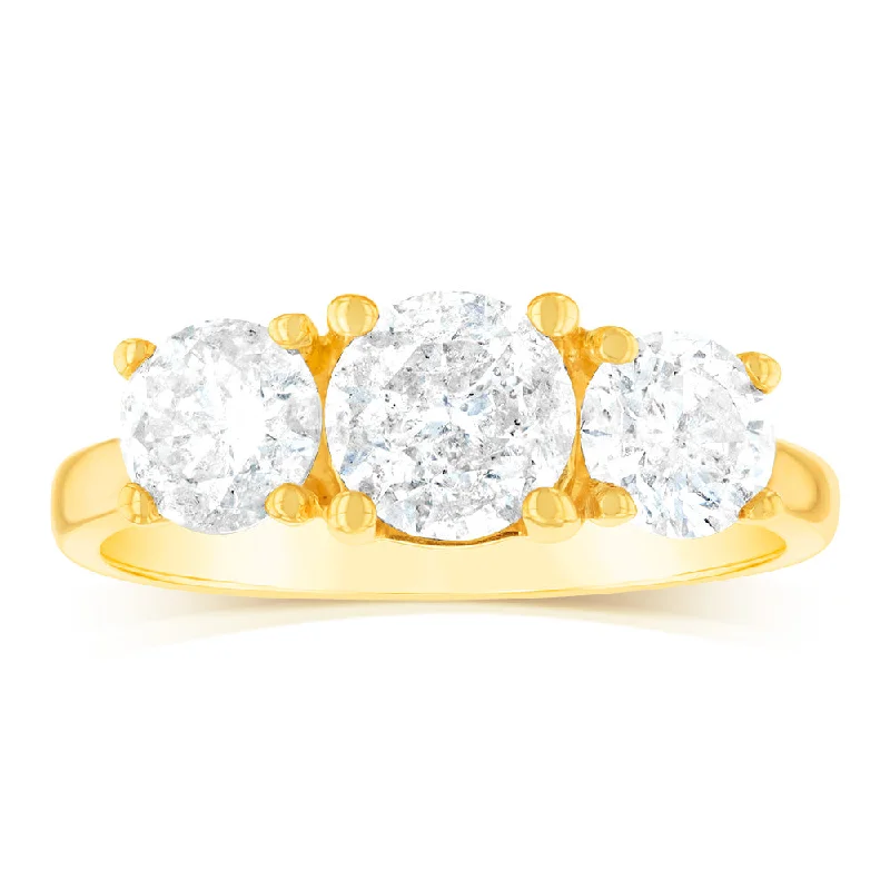 Morganite cut rings-14ct Yellow Gold 2 Carat Diamond Trilogy Ring with 3 Round Brilliant Cut Diamonds