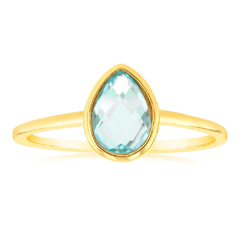 Oval gem rings-9ct Yellow Gold Natural Blue Topaz Ring