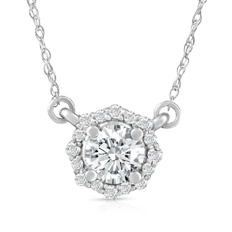 Nine-layer necklaces-5/8 Ct Halo Diamond Pendant 14k White Gold Lab Grown Necklace 18"