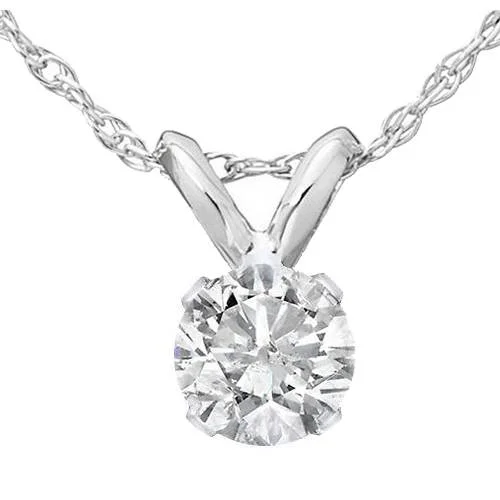 Luxe diamond necklaces-1/3ct Round Solitaire Pendant 14k White Gold Diamond Necklace