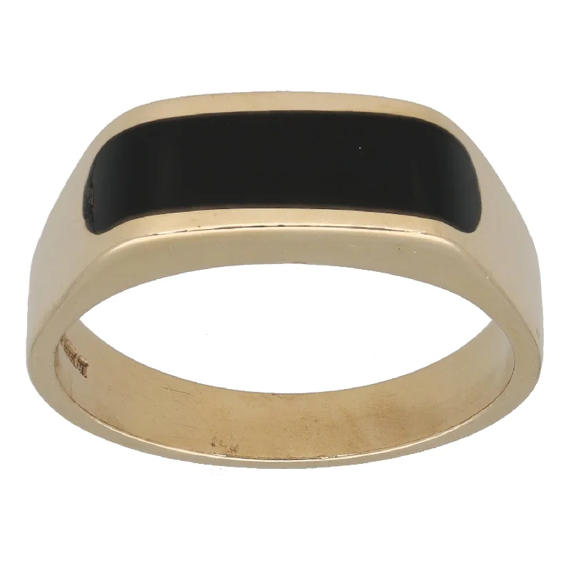 Cebu tile rings-9ct Gold Onyx Patterned Signet Ring Size U