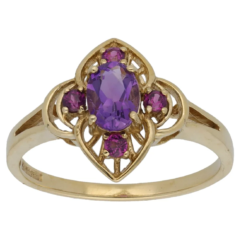 Multi-gem rings-9ct Gold Amethyst & Garnet Dress/Cocktail Ring Size S